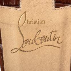 مملوكة مسبقًا حذاء كعب عالي كريستيان لوبوتان كروكوكيوتي جلد نقشة التمساح بني بحزام للكاحل مقاس 40