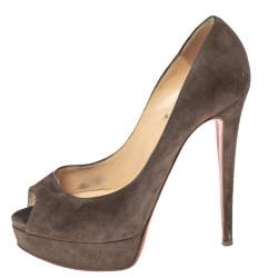 Pre Owned Christian Louboutin Grey Suede Lady Peep  Pumps Size 38
