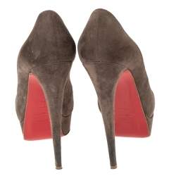 Pre Owned Christian Louboutin Grey Suede Lady Peep  Pumps Size 38