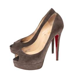 Pre Owned Christian Louboutin Grey Suede Lady Peep  Pumps Size 38