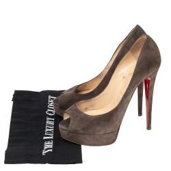 Pre Owned Christian Louboutin Grey Suede Lady Peep  Pumps Size 38