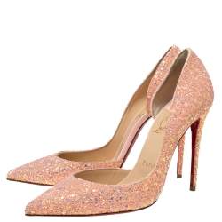 Pre Owned Christian Louboutin Peach Pink Glitter Iriza Pumps Size 40