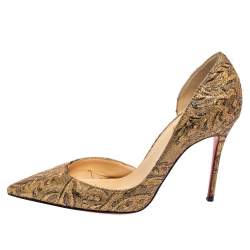 Christian Louboutin Gold Brocade Fabric Iriza Pumps Size 36.5