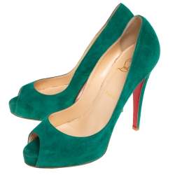 Pre Owned Christian Louboutin Green Suede Very Prive Pumps Size 39