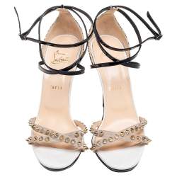 Christian Louboutin Tri-Color Suede and Printed Patent Leather Monocronana Spikes Sandals Size 39