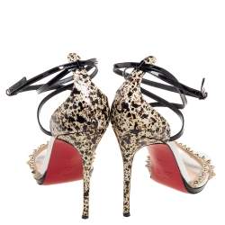 Christian Louboutin Tri-Color Suede and Printed Patent Leather Monocronana Spikes Sandals Size 39