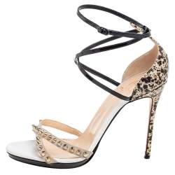 Christian Louboutin Tri-Color Suede and Printed Patent Leather Monocronana Spikes Sandals Size 39
