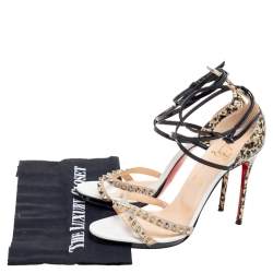 Christian Louboutin Tri-Color Suede and Printed Patent Leather Monocronana Spikes Sandals Size 39