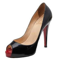 Pre Owned Christian Louboutin Black Patent Leather Very Prive Peep Toe Pumps Size 36