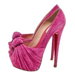Christian Louboutin Pink Suede Rose Lady Gres 20th Anniversary Collection Platform Knot Peep Toe Pumps Size 36