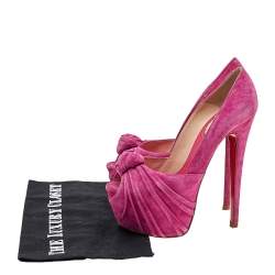Christian Louboutin Pink Suede Rose Lady Gres 20th Anniversary Collection Platform Knot Peep Toe Pumps Size 36