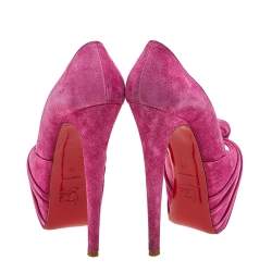 Christian Louboutin Pink Suede Rose Lady Gres 20th Anniversary Collection Platform Knot Peep Toe Pumps Size 36