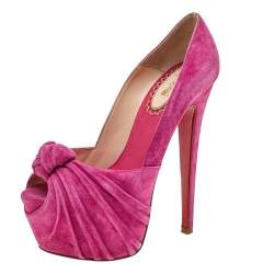 Christian Louboutin Pink Suede Rose Lady Gres 20th Anniversary Collection Platform Knot Peep Toe Pumps Size 36