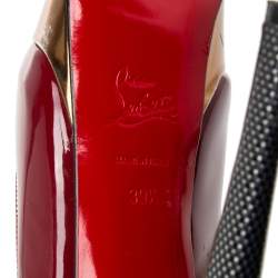 Pre Owned Christian Louboutin Burgundy Patent Leather Lady Peep-Toe Slingback Pumps Size 39.5