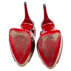 Pre Owned Christian Louboutin Burgundy Patent Leather Lady Peep-Toe Slingback Pumps Size 39.5