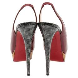 Pre Owned Christian Louboutin Burgundy Patent Leather Lady Peep-Toe Slingback Pumps Size 39.5
