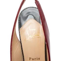 Pre Owned Christian Louboutin Burgundy Patent Leather Lady Peep-Toe Slingback Pumps Size 39.5