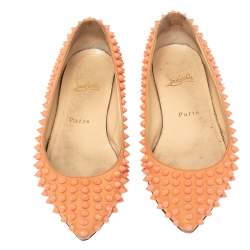 Christian Louboutin Orange Leather Spiked Ballet Flats Size 35.5