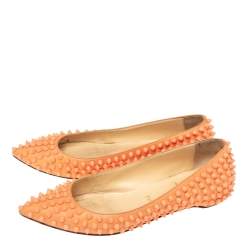 Christian Louboutin Orange Leather Spiked Ballet Flats Size 35.5