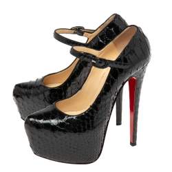 Pre Owned Christian Louboutin Black Python Leather Daffodile Pumps Size 36