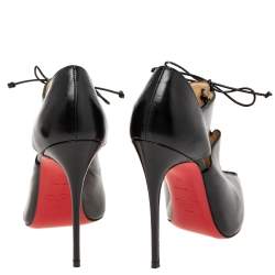 Pre Owned Christian Louboutin Black Leather Corsita Booties Size 36