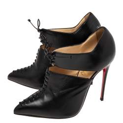 Pre Owned Christian Louboutin Black Leather Corsita Booties Size 36