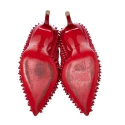 Pre Owned Christian Louboutin Red Patent Leather Pigalle Spikes Pointed-Toe Pumps Size 37.5