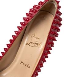 Pre Owned Christian Louboutin Red Patent Leather Pigalle Spikes Pointed-Toe Pumps Size 37.5