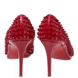 Pre Owned Christian Louboutin Red Patent Leather Pigalle Spikes Pointed-Toe Pumps Size 37.5