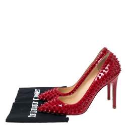 Pre Owned Christian Louboutin Red Patent Leather Pigalle Spikes Pointed-Toe Pumps Size 37.5