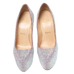 Christian Louboutin Pink/Silver Crystal Embellished Suede Daffodile Platform Pumps Size 37