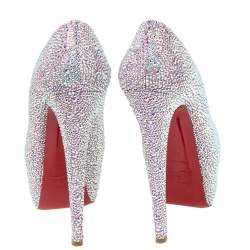 Christian Louboutin Pink/Silver Crystal Embellished Suede Daffodile Platform Pumps Size 37