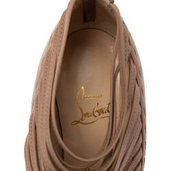 Pre Owned Christian Louboutin Beige Leather Gortik Ankle Booties Size 36