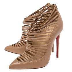 Pre Owned Christian Louboutin Beige Leather Gortik Ankle Booties Size 36
