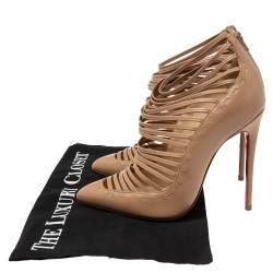 Pre Owned Christian Louboutin Beige Leather Gortik Ankle Booties Size 36