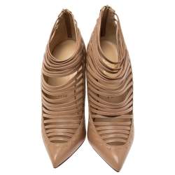 Pre Owned Christian Louboutin Beige Leather Gortik Ankle Booties Size 36