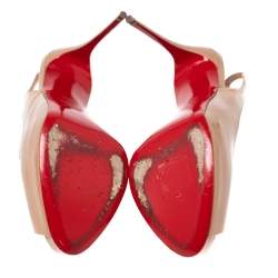 Pre Owned Christian Louboutin Beige Patent Leather Private Number Slingback Sandals Size 39.5