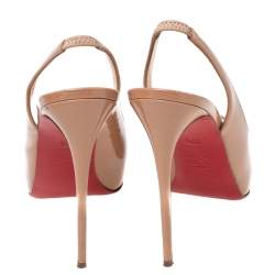 Pre Owned Christian Louboutin Beige Patent Leather Private Number Slingback Sandals Size 39.5