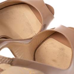 Pre Owned Christian Louboutin Beige Patent Leather Private Number Slingback Sandals Size 39.5