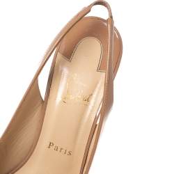 Pre Owned Christian Louboutin Beige Patent Leather Private Number Slingback Sandals Size 39.5