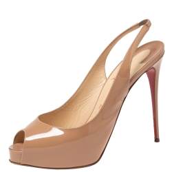 Pre Owned Christian Louboutin Beige Patent Leather Private Number Slingback Sandals Size 39.5