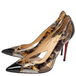 Pre Owned Christian Louboutin Black Patent Leather and PVC Galata Pumps Size 38.5