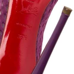 مملوكة مسبقًا حذاء كعب عالي كريستيان لوبوتان فوليس ريسيل جلد لامع وشبك ماغينتا مقاس 38.5