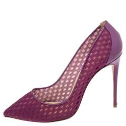 مملوكة مسبقًا حذاء كعب عالي كريستيان لوبوتان فوليس ريسيل جلد ل امع وشبك ماغينتا مقاس 38.5