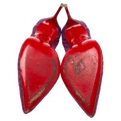 مملوكة مسبقًا حذاء كعب عالي كريستيان لوبوتان فوليس ريسيل جلد لامع وشبك ماغينتا مقاس 38.5