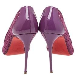 مملوكة مسبقًا حذاء كعب عالي كريستيان لوبوتان فوليس ريسيل جلد لامع وشبك ماغينتا مقاس 38.5