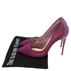 مملوكة مسبقًا حذاء كعب عالي كريستيان لوبوتان فوليس ريسيل جلد لامع وشبك ماغينتا مقاس 38.5
