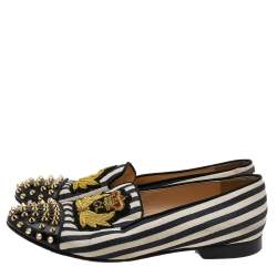 Christian Louboutin Multicolor Patent Leather And Canvas Havanana Spiked Smoking Slippers Size 40