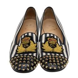 Christian Louboutin Multicolor Patent Leather And Canvas Havanana Spiked Smoking Slippers Size 40
