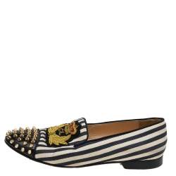 Christian Louboutin Multicolor Patent Leather And Canvas Havanana Spiked Smoking Slippers Size 40